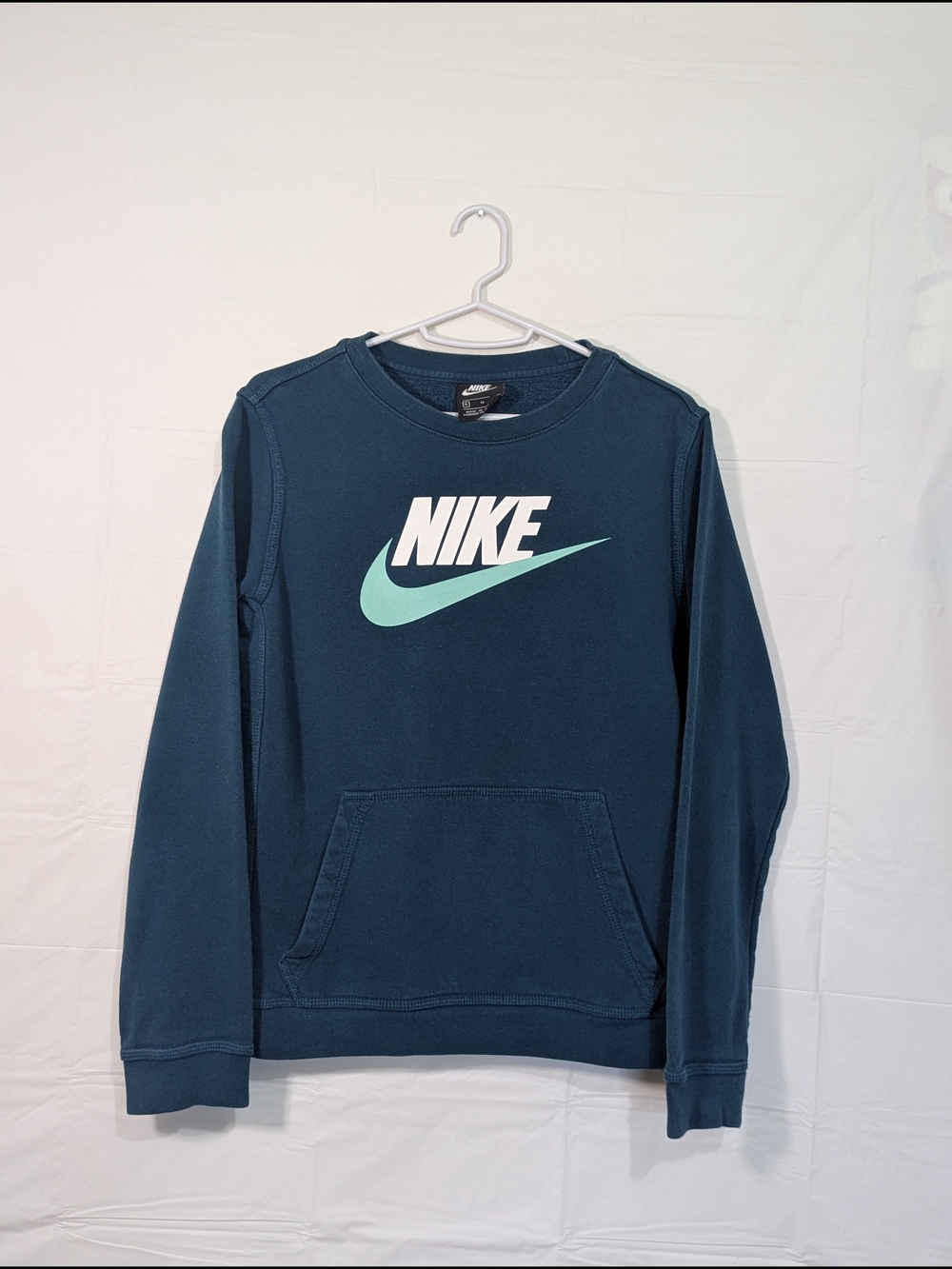 Nike Sportswear Club Fleece Crew Sweatshirt Women's XL Blue Green Logo Pocket Pu